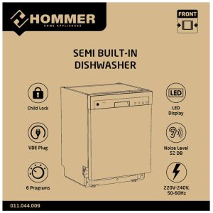 Hommer Semi Built In Dishwasher with 6 Programs - Image 3