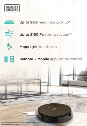 Black & Decker Robotic Vacuum and Mop, 2600 mAh, 2000 Pa, Black - BRVA425B00-B5 - Image 8