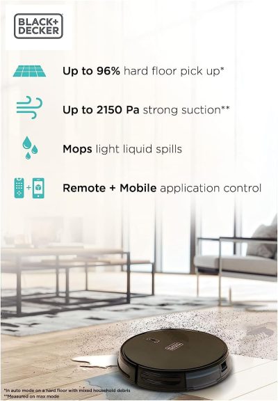 Black & Decker Robotic Vacuum and Mop, 2600 mAh, 2000 Pa, Black - BRVA425B00-B5 - Image 8