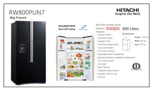 Hitachi No Frost Refrigerator, 4 Doors, 600 Liters, Black - RW800PUN7 GBK - Image 3