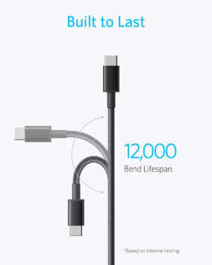 ⁦كابل نايلون USB-C إلى USB-C 2.0 3.3 أقدام، من أنكر، أسود A8752H11⁩ - الصورة ⁦3⁩