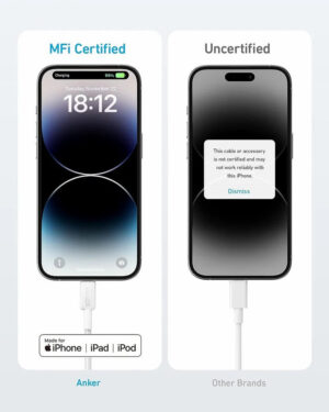 ⁦كابل USB-C إلى لايتنينج 3 قدم، من أنكر، أبيض A81B5H21⁩ - الصورة ⁦4⁩