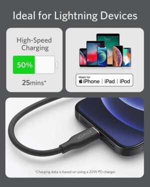 كابل USB-C إلى لايتنينج 3 قدم، من أنكر، أسود A8662H11 - Image 4