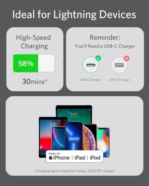 كابل USB-C إلى لايتنينج 6 قدم، من أنكر، أسود A8663H11 - Image 5
