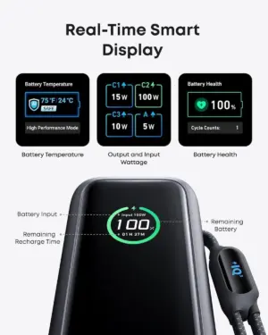 باور بنك انكر زولو سلكي بمنفذ USB-C وUSB-A، مع كابلين USB-C بلت ان، 165 وات، 25000 مللي امبير، 3 منافذ، اسود - A1695H11 - الصورة 4
