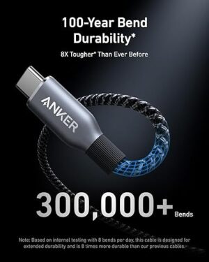 كابل USB-C إلى USB-C، بطول 6 أقدام، قدرة 240 واط، مجدول من مواد معاد تدويرها، أسود، من أنكر، A82E2H12 - الصورة 3