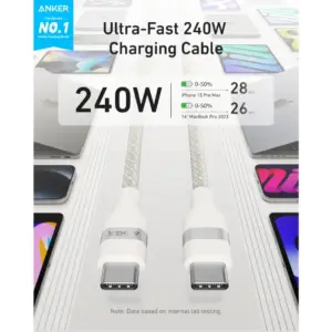 كابل انكر USB-C إلى USB-C بطول 6 قدم، قدرة 240 واط، أبيض - A82E2H22 - الصورة 7