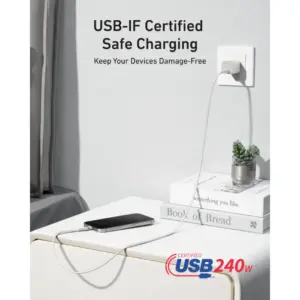 كابل انكر USB-C إلى USB-C بطول 6 قدم، قدرة 240 واط، أبيض - A82E2H22 - الصورة 8