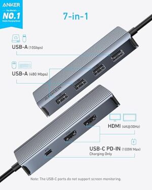 ⁦موزع USB-C، 7 في 1، عرض مزدوج، رمادي، من أنكر A8374AA1⁩ - الصورة ⁦5⁩