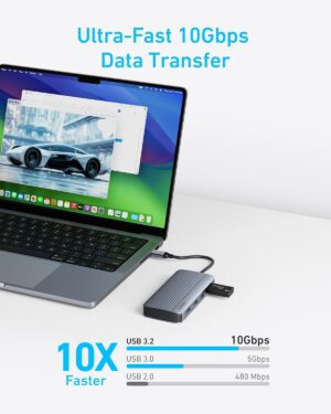 ⁦موزع USB-C، 7 في 1، عرض مزدوج، رمادي، من أنكر A8374AA1⁩ - الصورة ⁦3⁩