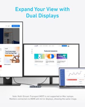 ⁦موزع USB-C، 7 في 1، عرض مزدوج، رمادي، من أنكر A8374AA1⁩ - الصورة ⁦2⁩