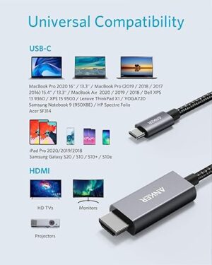 كابل USB-C إلى HDMI من النايلون، بطول 6 أقدام، أسود، من أنكر A8730H11 - الصورة 3