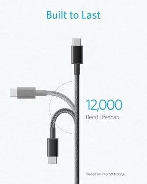 ⁦كابل نايلون جديد، USB-C إلى USB-C 2.0، 6 أقدام، 60 واط، أسود، من أنكر A8753H11<br><br><br>⁩ - الصورة ⁦4⁩