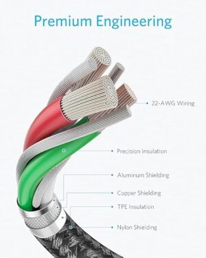 ⁦كابل نايلون جديد، USB-C إلى USB-C 2.0، 6 أقدام، 60 واط، أسود، من أنكر A8753H11<br><br><br>⁩ - الصورة ⁦3⁩