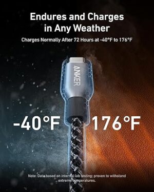 ⁦كابل برايم USB-C إلى USB-C، 240 واط، مجدول من مواد معاد تدويرها، أسود، من أنكر، A88E2012<br><br>⁩ - الصورة ⁦2⁩