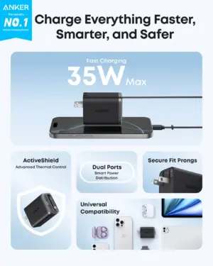 Anker Nano Charger With Built-In Retractable USB-C Cable , 35W , Black - A2658G11 - Image 3
